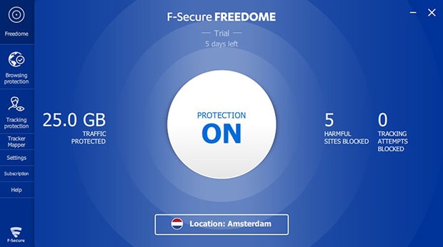 F-Secure Freedome VPN software interface