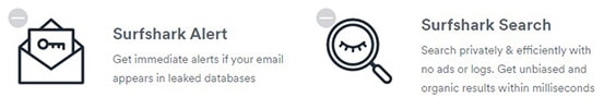 Surfshark Alert and Surfshark Search Extra Options