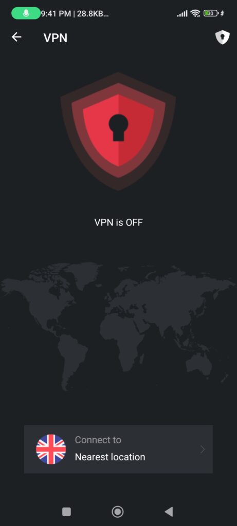 Screenshot of TotalVPN's android app