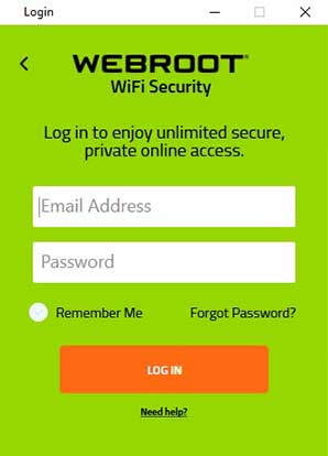 Webroot WiFi Security Dashboard Login