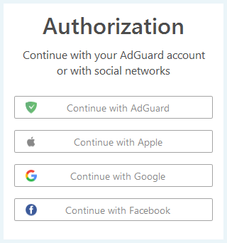 Screenshot of Adguard VPN, Authorization after installation