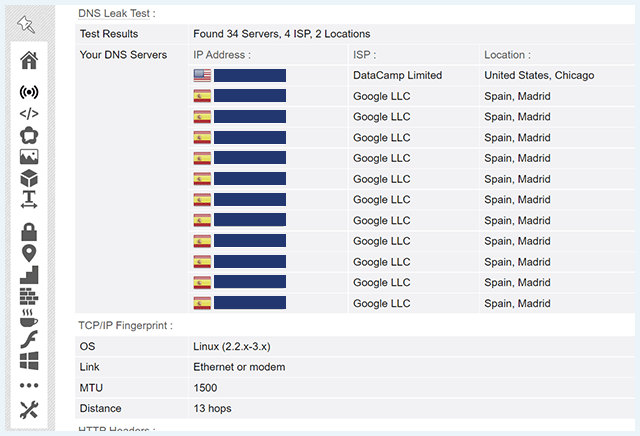 Screenshot of AdGuard, DNS leak test