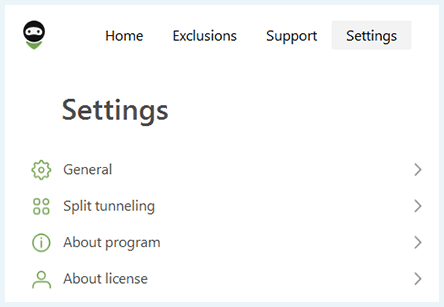 Screenshot of Adguard VPN, Settings