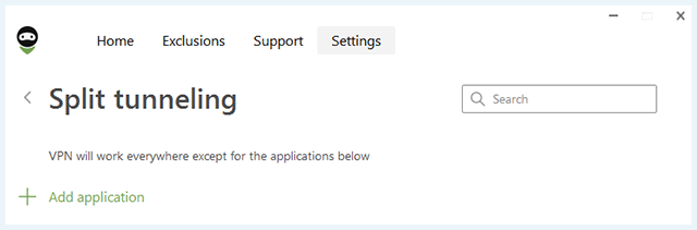 Screenshot of Adguard VPN, Split tunneling