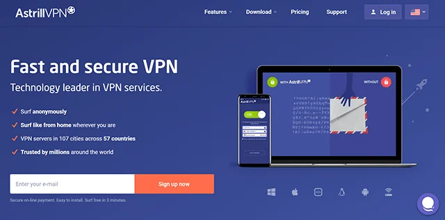 Screenshot of Astrill VPN website homepage