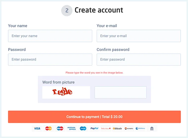 Screenshot of Astrill VPN, Create account window