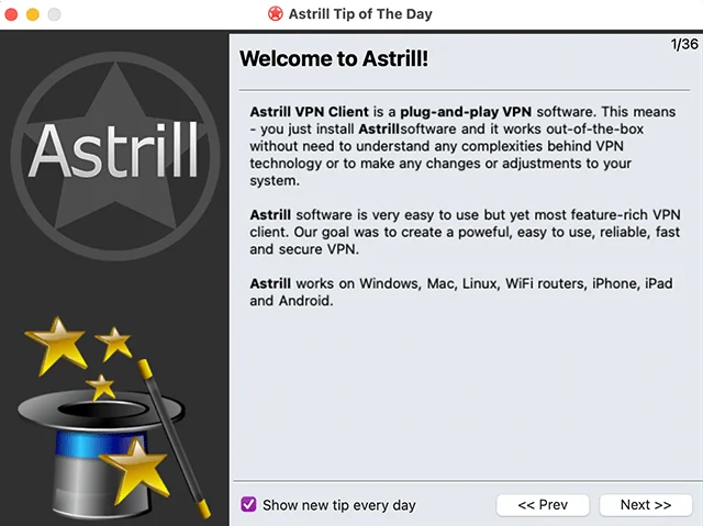 Screenshot of Astrill VPN, Installation window