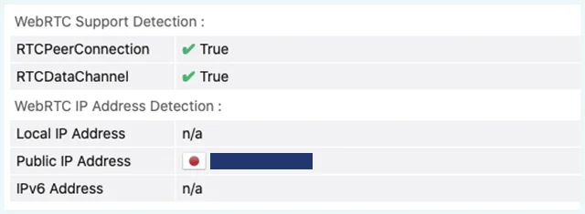 Screenshot of Atlas VPN, WebRTC leak test