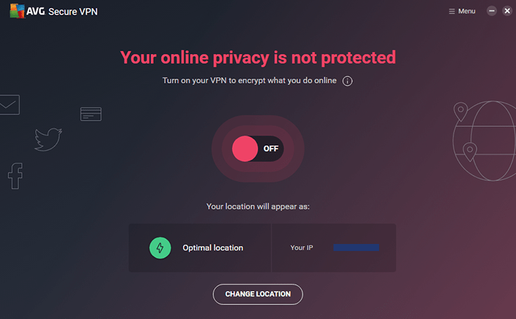 Screenshot of AVG VPN, client disconnected