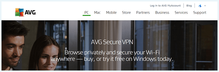 Screenshot of AVG VPN, website