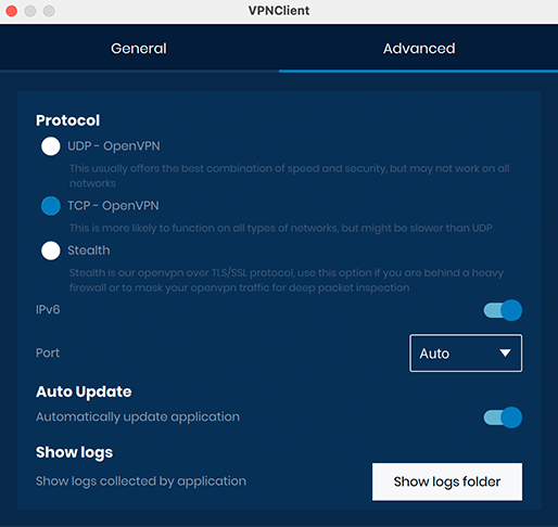 Screenshot of BeetVPN app, advanced settings