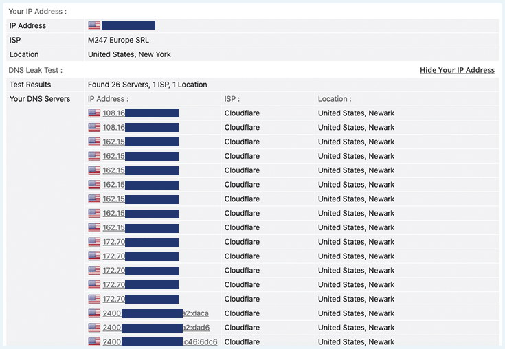 Screenshot of BeetVPN passing a DNS leak test