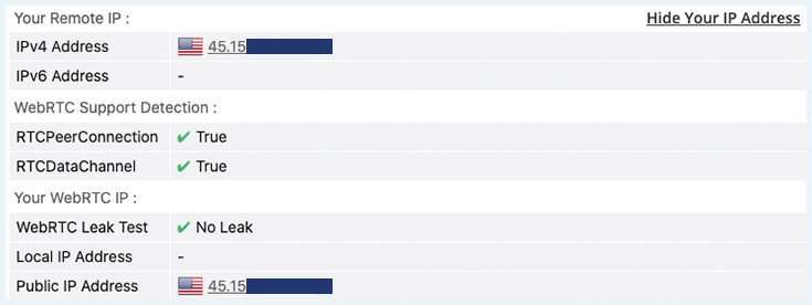 BeetVPN shown passing a WebRTC leak test