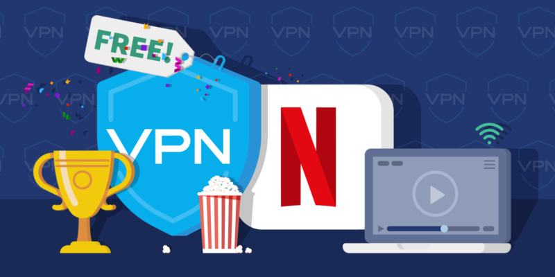 Trophy, free VPN icon, popcorns and laptop streaming