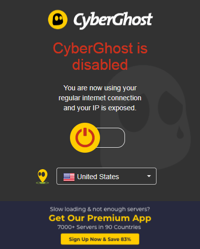 Screenshot of Cyberghost VPN extension