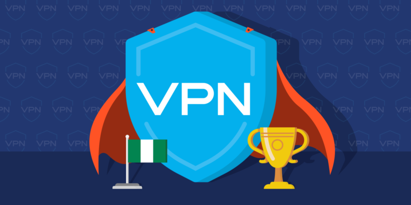 VPN shield icon with cape, Nigerian flag and trophy