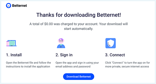 Screenshot of Betternet App, Download app