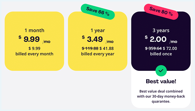 Screenshot of BlufVPN App, pricing plans section