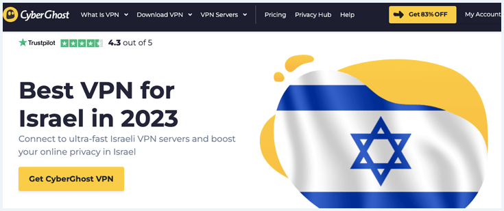 Image of CyberGhost's Israel homepage