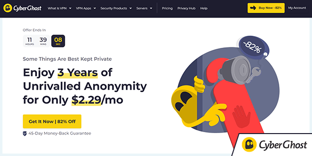 Screenshot of Cyberghost provider website homepage