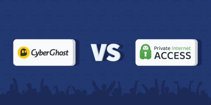 Image showing logos of CyberGhost VPN vs PIA VPN