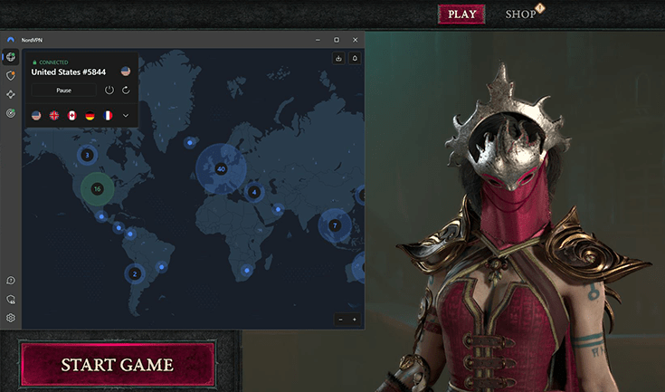 Game Diablo 4 with NordVPN connected to USA server