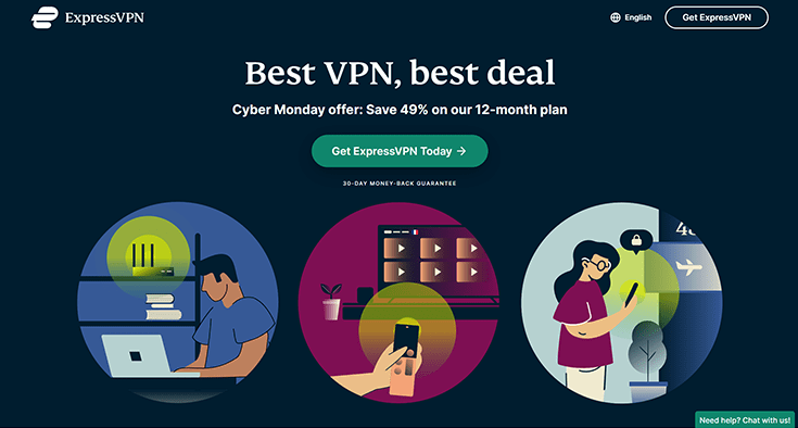 A screenshot of ExpressVPN's homepage.