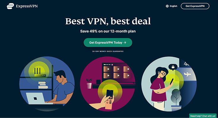 A screenshot of the current ExpressVPN homepage, showing a deal for a 12-month plan.