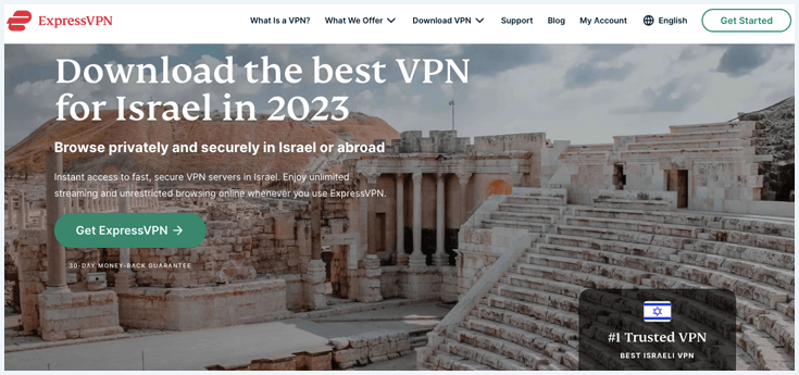 Screenshot shows ExpressVPN's Israel homepage