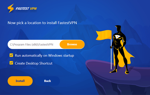 Screenshot of FastestVPN, installation screen