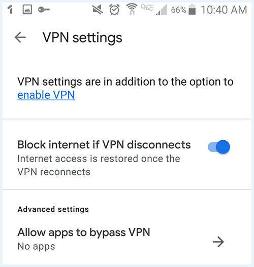 Screenshot of Google One VPN's 