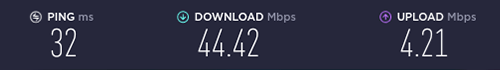 Screenshot of the site Speedtest.net showing our online speed without a VPN