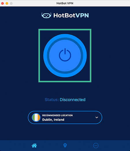 Screenshot of Hotbot VPN, dashboard