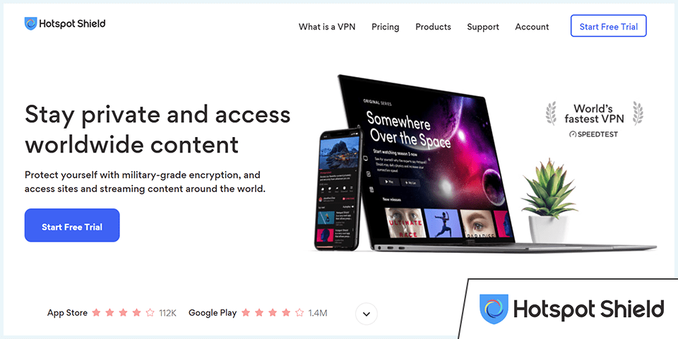 Screenshot of Hotspot Shield VPN homepage