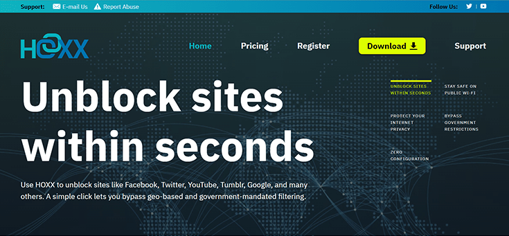 Screenshot of Hoxx VPN, website homepage