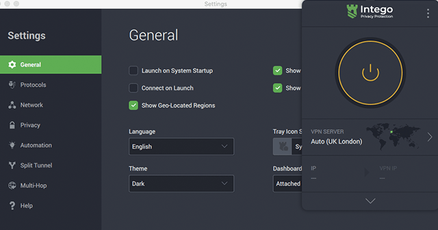 Screenshot of Intego Privacy Protection, main dashboards