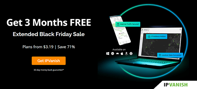 Screenshot of IPVanish, Landing page Black Friday VPN Deal