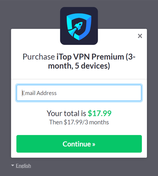 Screenshot of iTop VPN, purchase 3 month subscription