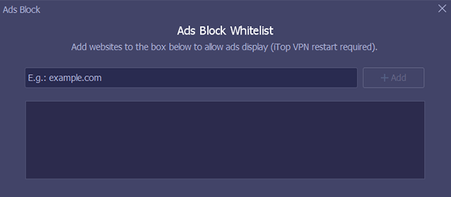 Screenshot of iTop VPN, ad block whitelist