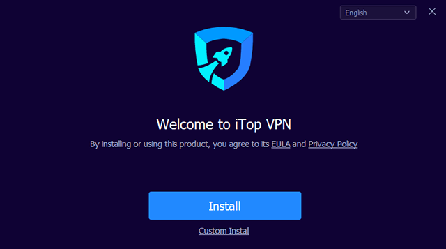 Screenshot of iTop VPN, installation screen