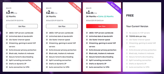 Screenshot of iTop VPN, pricing plans