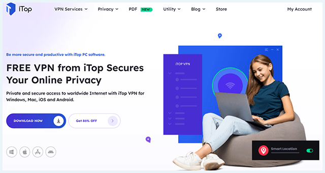 Screenshot of iTop VPN, website page