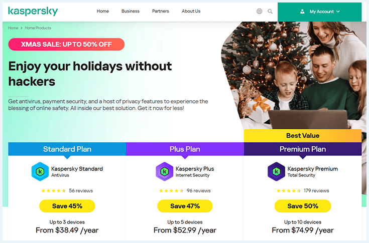 A screenshot of Kaspersky's Christmas sales.