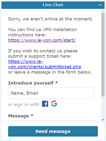 Screenshot of Le VPN, Live chat