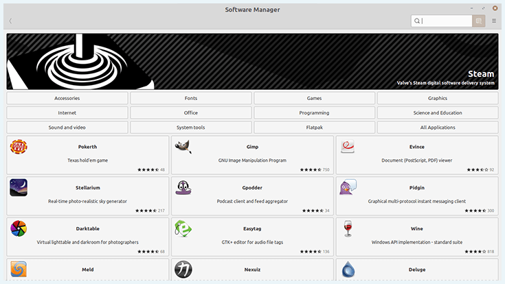 Linux Software manager interface