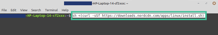 Linux terminal, Install NordVPN command