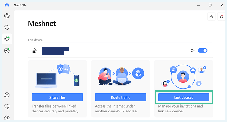 Screenshot of Meshnet interface, NordVPN