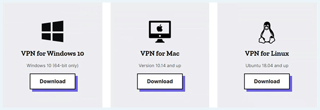 Mozilla VPN download for different OS section screenshot