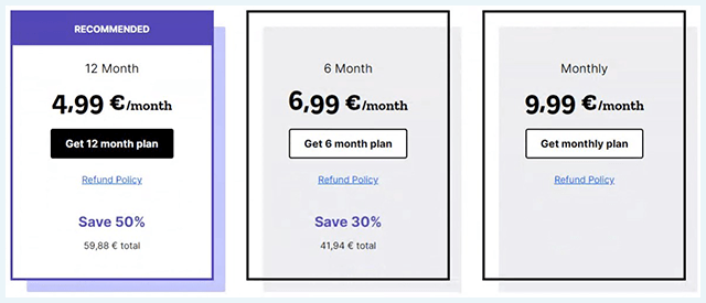 Mozilla VPN pricing plan section screenshot