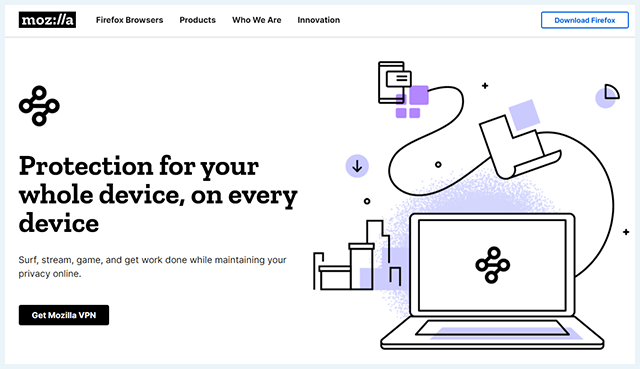 Mozilla VPN website homepage screenshot
